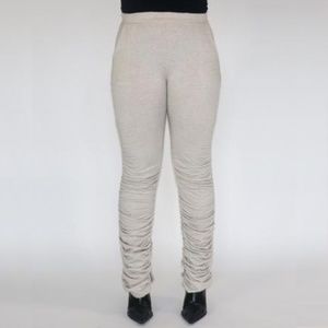 Stacked High-Waisted Pants in Taupe